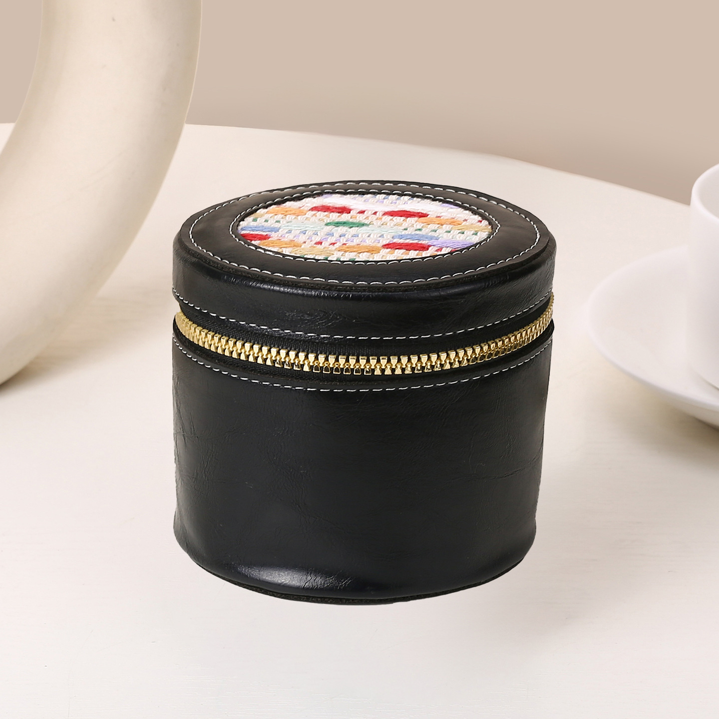 Bolsa de maquillaje de cuero retrógrado, bolso de cambio de lápiz labial, bolso de viaje portátil, barril de almacenamiento personalizado, mini bolso de cambio redondo