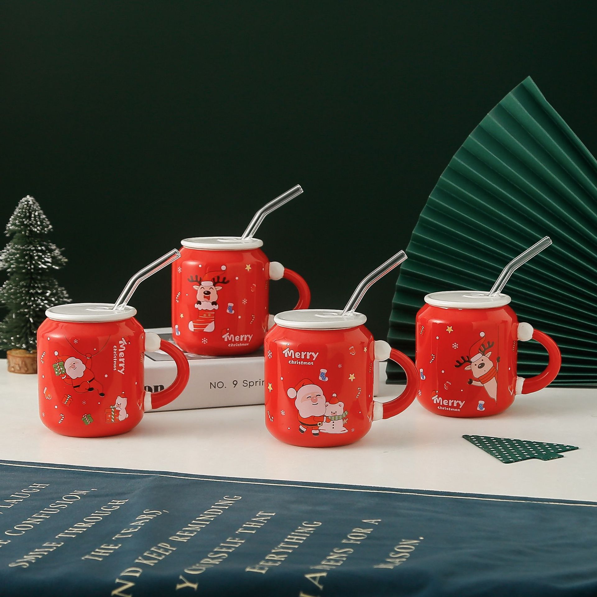 Taza de cerámica de alce creativo de Navidad Taza de agua con forma de lata de red de Internet Actividad de la empresa Regalo de recuerdo Logotipo impreso