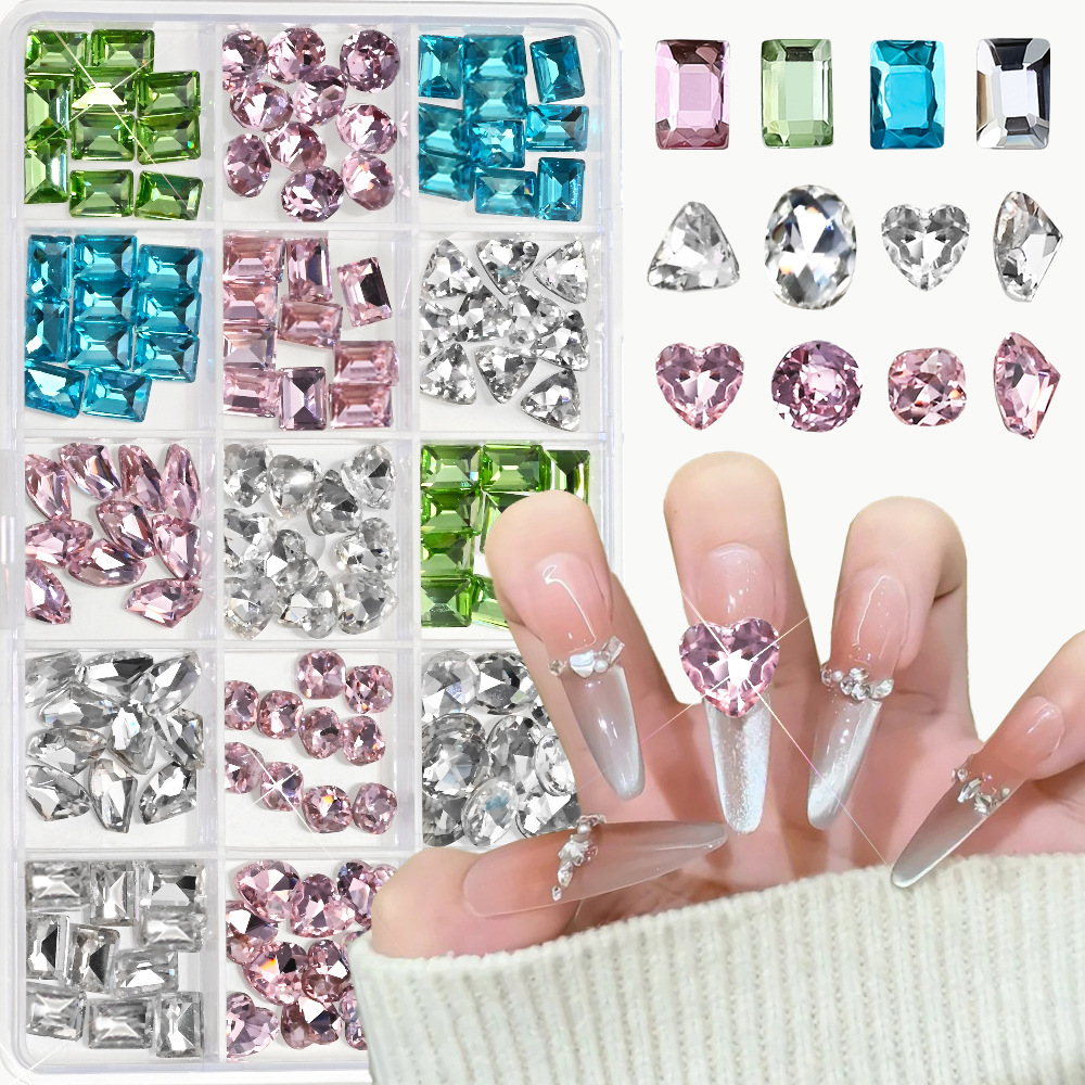 90 Pieces of Nail Art Decorations, Rhinestones, Pure Desire Style, Stacked Diamonds, Square Diamonds, Irregular-Shaped Diamonds for Nail Art, Nail Salon Use, Nail Decoration Diamonds