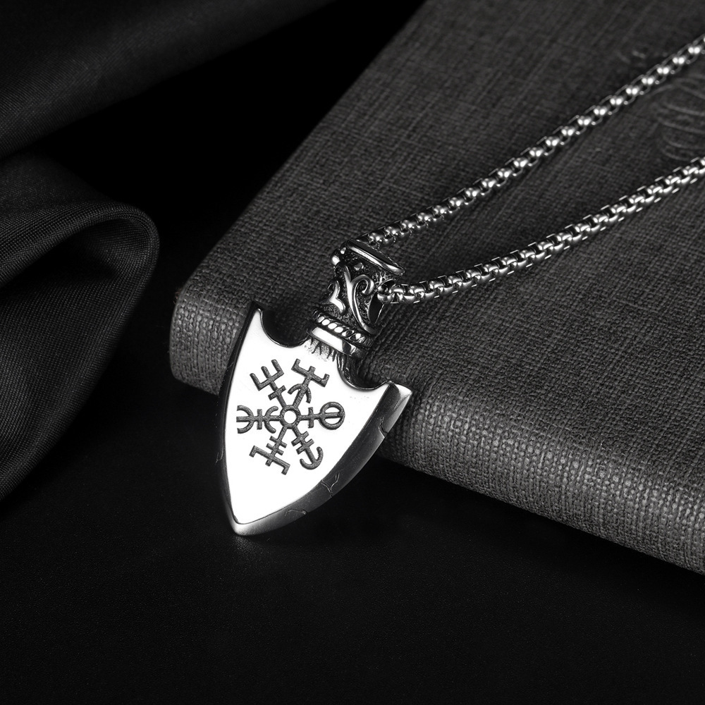 New personalized punk snowflake arrow self-defense necklace trendy men's stainless steel chain cross gift_voghion.com