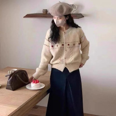 KANING提花复古设计感针织开衫女2025秋季新款小个子毛衣外套女装
