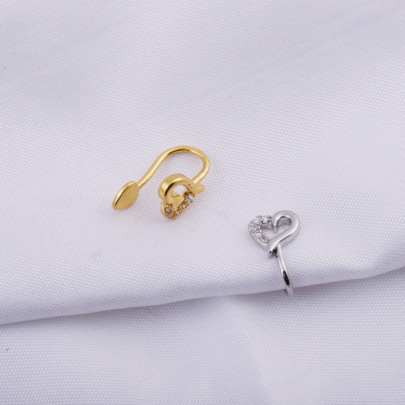 Non-Pierced Nose Clip Copper Inlaid Zircon U-Shaped Star Heart Round Nose Ring - Gold 18K Plated detail image 10