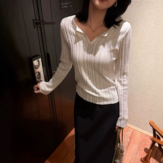 正奇特服饰/三色气质V领针织衫2026秋季百搭显瘦上衣