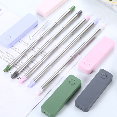 亞馬遜304不鏽鋼伸縮吸管 創意拆卸吸管帶防刮嘴飲料果汁便攜吸管