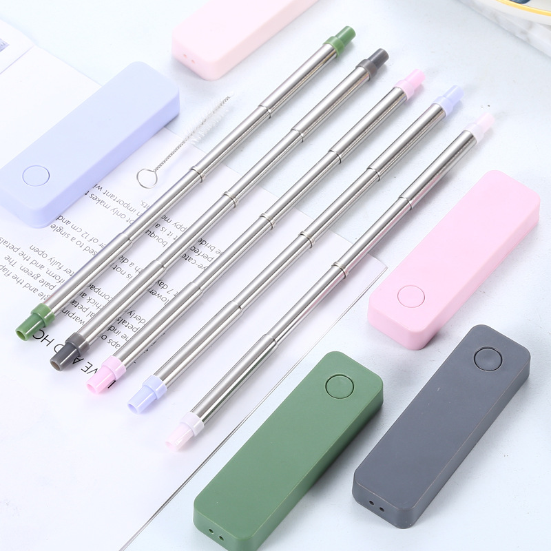 亞馬遜304不鏽鋼伸縮吸管 創意拆卸吸管帶防刮嘴飲料果汁便攜吸管