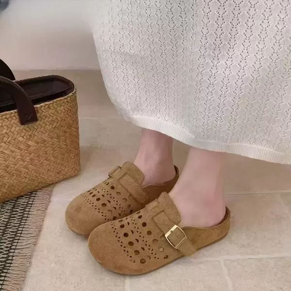 Thick-Soled Birkenstock Shoes for Women, 2026 New Model, Slip-On, Spring and Summer Outdoor Wear, Lazy Style, Hollow-Out, Breathable, Closed-Toe Half Slippers