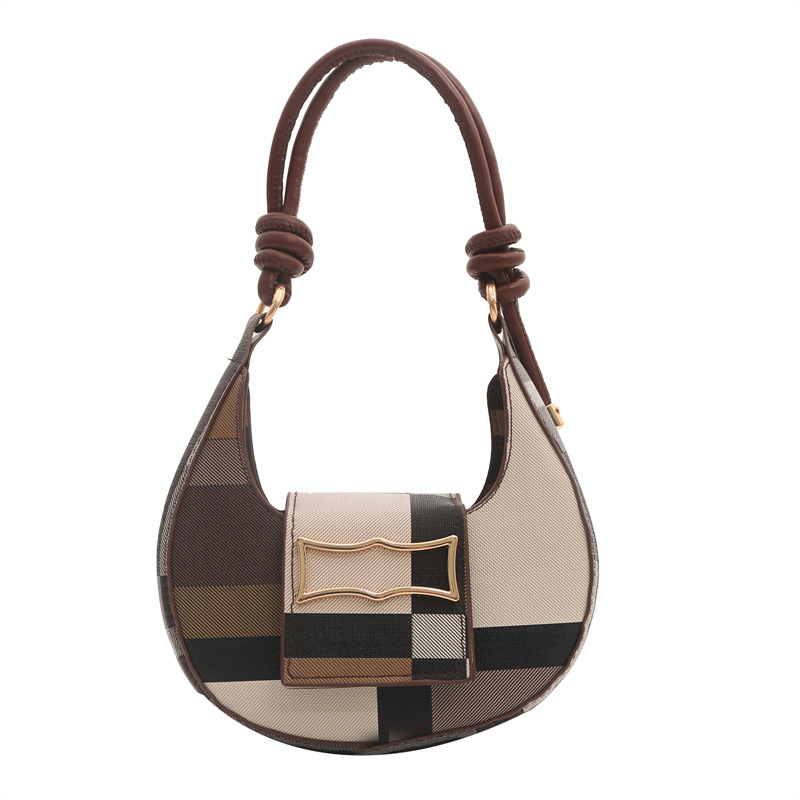 Temperamento simple y moderno 2024 casual Bolso de hombro con textura de estilo occidental popular de este año Bolso de axila con costuras de color en contraste