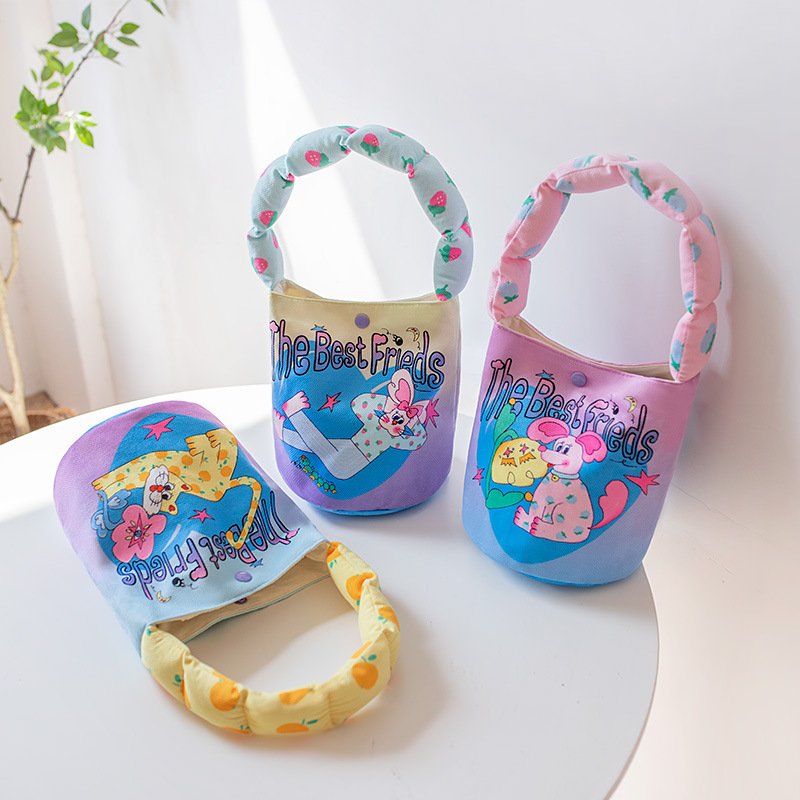 Niche Design Canvas Handbag Korean Underarm Bag Female Bucket Bag Student Cute Hand-carrying Small Cloth Bag