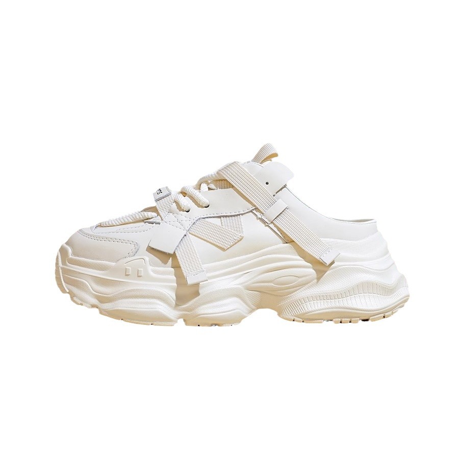 Semi pantuflas Baotou ropa exterior de mujer 2024 primavera y verano nuevo estilo malla transpirable perezoso estilo caliente zapatos casuales de suela gruesa