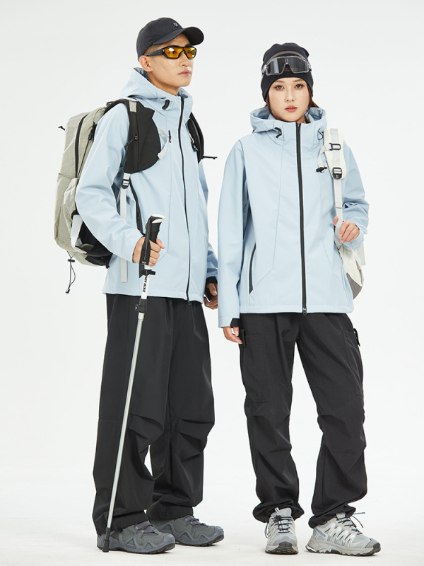 春秋季户外运动透气连帽软壳冲锋衣男加绒加厚防水情侣登山服帅气|undefined