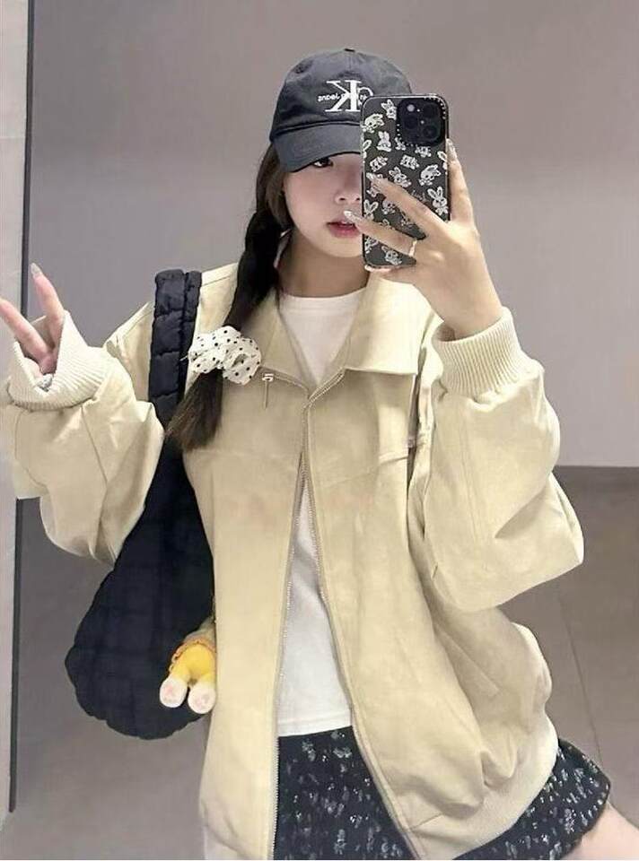 Áo khoác jacket nữ dáng rộng cổ ve áo dài tay phong cách casual — áo khoác mơ chi tiết 4