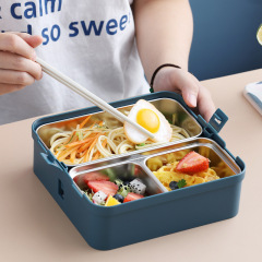 Morandi Student Office Worker Partitioned Single Layer Stainless Steel Handle Rice Box Meal Box Bento Box with Utensils