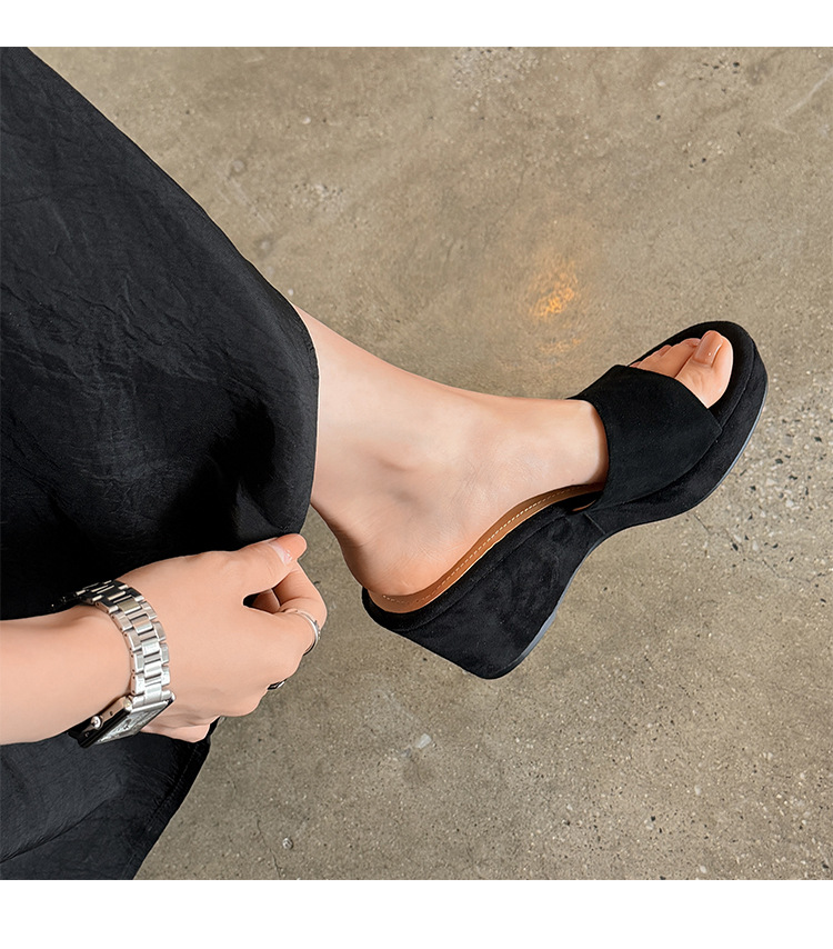 Sandal cao gót nữ hở mũi quai ngang đế xuồng platform — màu nâu, màu đen, màu mơ chi tiết 7