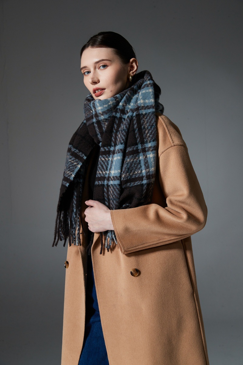 Unisex Blue plaid scarf shawl Warm scarf_voghion.com