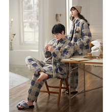 情侣睡衣冬季女款加厚加绒三层夹棉超厚男士外套家居服