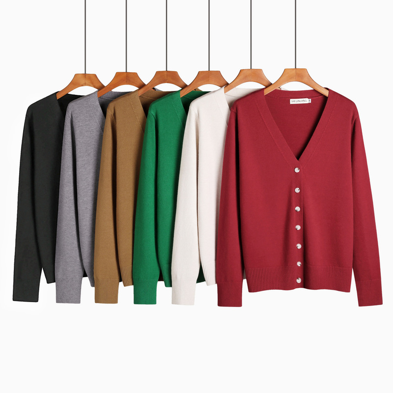 Cross-Border Export Early Spring New European and American Women's Knitwear Cardigan Plus Fat Plus Size V Neck Knitwear Jacket 110kg