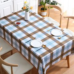 Nordic blue square tablecloth wholesale Instagram style desk and dining table fabric, waterproof and oilproof coffee table cover PVC tablecloth grid