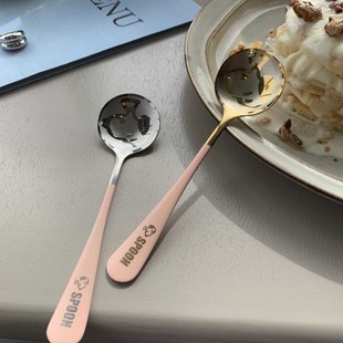 Ins Popular Stainless Steel Spoon Household Spoon Korean Dessert Large Round Spoon Creative Cute Dining Spoon