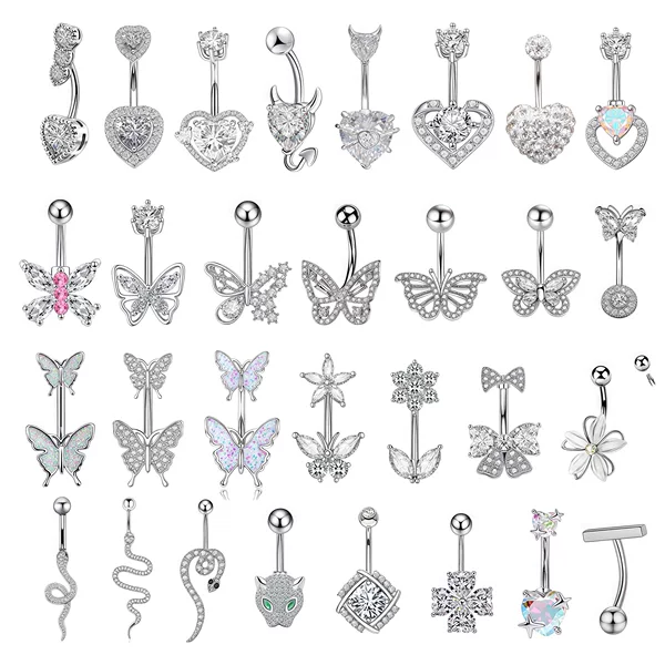 European and American Cross-Border Butterfly Heart Navel Nail Stainless Steel Navel Piercing Jewelry Snake-Shaped Leopard Inlaid Zircon Navel Button