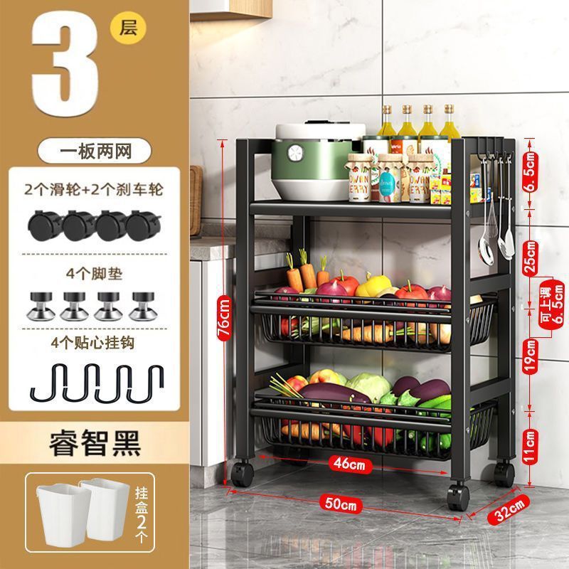 台所の棚が床に落ちた多層家庭用電子レンジ棚野菜収納棚オーブン棚収納棚車輪付き|undefined