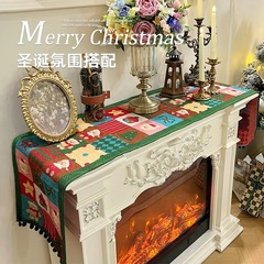 跨境新款家用壁炉装饰布圣诞节餐边柜台布长条布节日圣诞老人桌旗