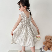 新品儿童连衣裙夏季宝宝裙子韩版透气纯棉无袖条纹女童长裙a类