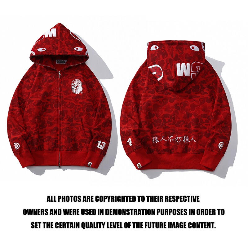 Wholesale trendy brand BAPE Chinese Ape Anniversary Edition full-zip camouflage shark hooded sweatshirt jacket