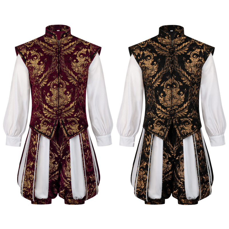 Yiman European and American Renaissance Era Prince-Style Double-Layer Vest and Pumpkin Pants with Gold Stamping Men's Suit