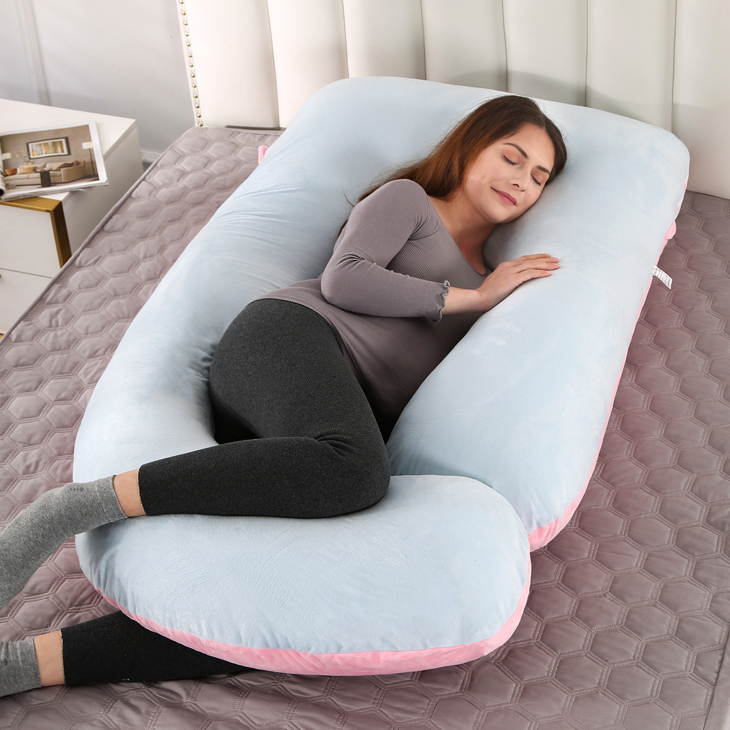 Almohada de maternidad lado dormitorio de algodón extraíble y lavable almohada de soporte de cintura en forma de G grande transfronteriza FÁBRICA DE Amazon almohada de maternidad al por mayor