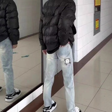 秋冬款网红高端款欧美潮牌牛仔裤男修身小直筒弹力休闲潮流长裤