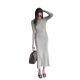 2023 Cross-border Rabbit Velvet Core-wrapped Sand Slimming Long-sleeved Knitted Long dress Casual Waist Long Dress for Women