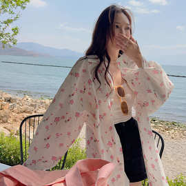春夏季新款韩版宽松高级感小众碎花长袖外套女中长款设计感衬衫