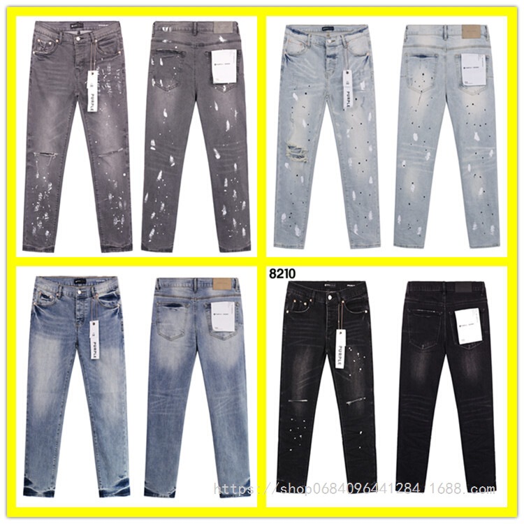 2024 American Trendy Brand Ripped Patch Smoke Gray Men's Casual Straight Jeans Wholesale