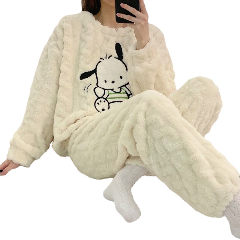 Coral velvet demi-season cute flannel pijama with a round collar for…