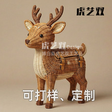 工厂手工藤编小鹿造型收纳筐带盖储物篮家居装饰创意动物摆件代发