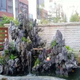 花园英石假山鱼池造景园林置石黄蜡石景观石假山水系驳岸石奇石