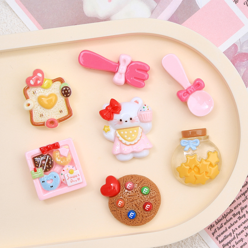 Kitten Afternoon Tea Cartoon Cream Glue Accessories Creative Hole Shoes Buckle Material Resin Accessories DIY Jewelry Hairpin