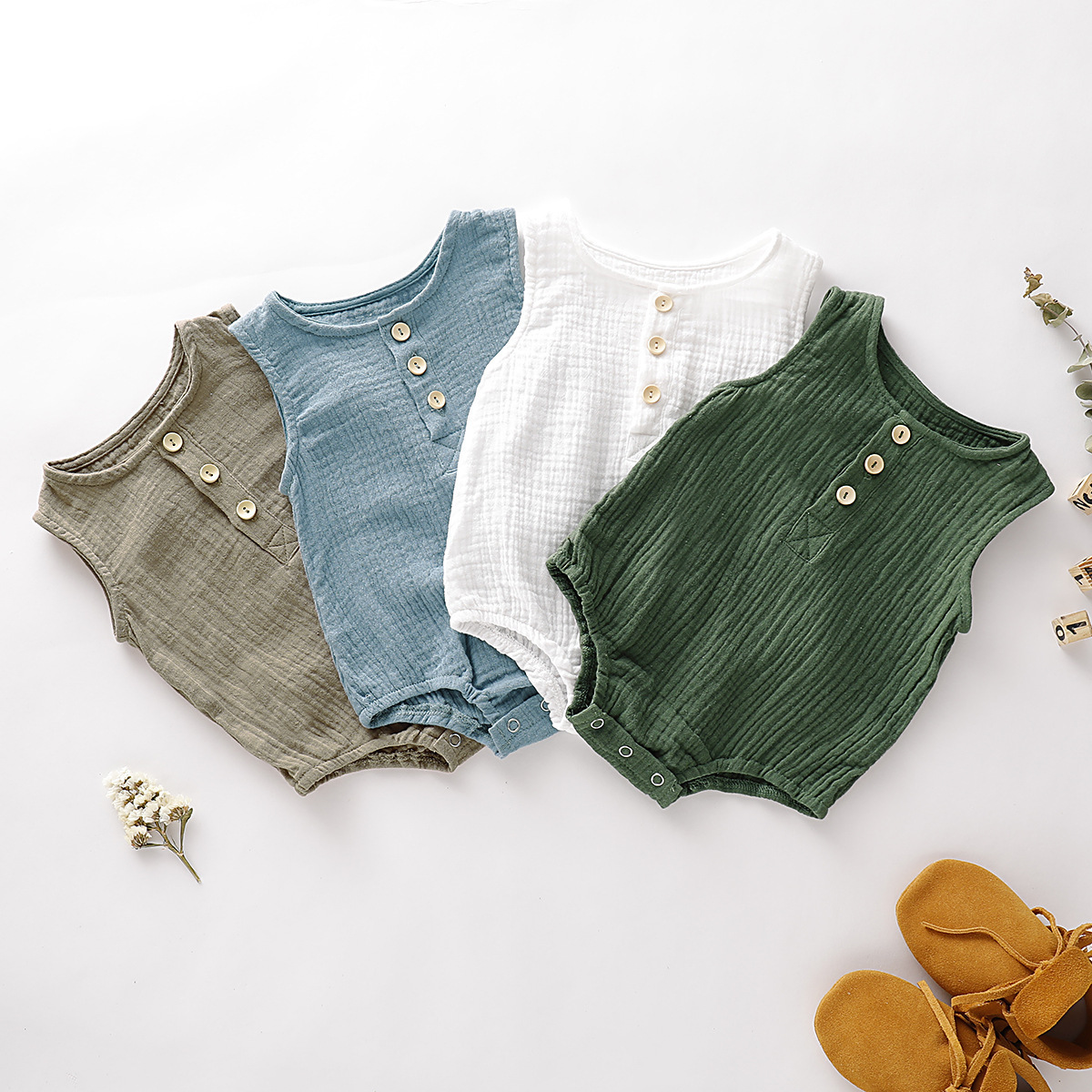 0-2 Years Old Bubble Cotton Baby Sleeveless Romper Bodysuit Newborn Jumpsuit Unisex Crawling Suit Cross-Border Summer One-Piece