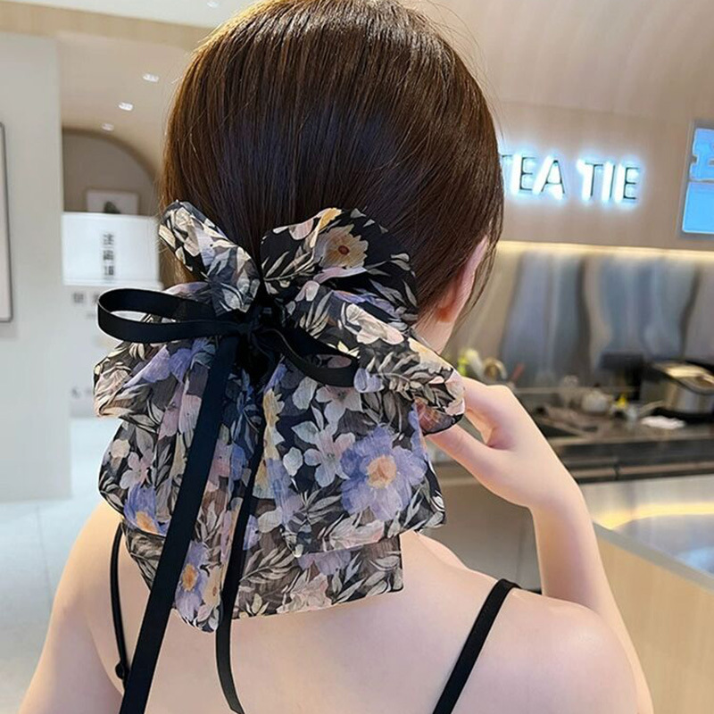 Advanced Satin Satin Big Black Bowknot Clip de tiburón Tocado Diamante cuadrado Horquilla en la parte posterior de la cabeza Clip de agarre Horquilla femenina