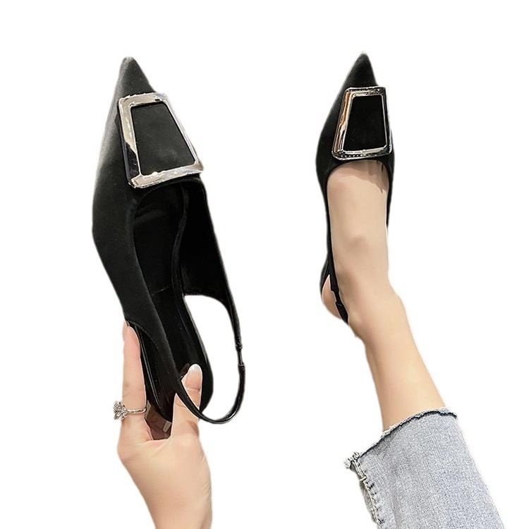 Fairy French style Baotou sandals for women 2024 new spring/summer square buckle pointed sandals, simple and elegant_voghion.com