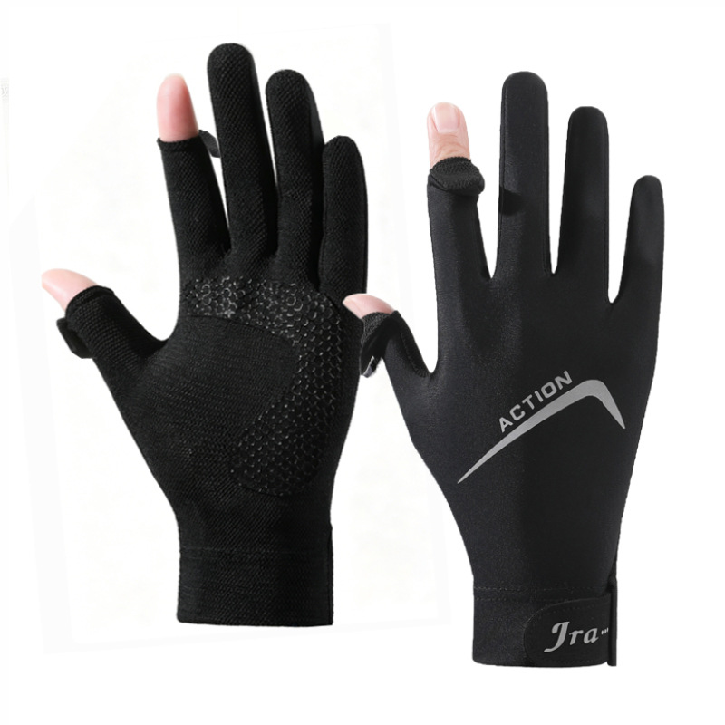 Ice Silk Sun Protection Gloves for Men, Summer Thin Style, Driving and Cycling Gloves with Flip Cover and Exposed Fingers, Outdoor Mountaineering and Fishing