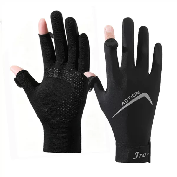 Ice Silk Sun Protection Gloves for Men, Summer Thin Style, Driving and Cycling Gloves with Flip Cover and Exposed Fingers, Outdoor Mountaineering and Fishing