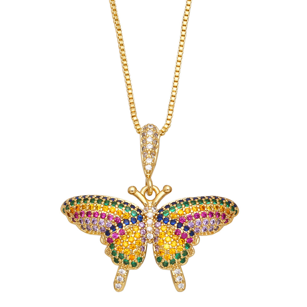 Fashion Butterfly Copper Pendant Necklace Inlay Zircon Copper Necklaces