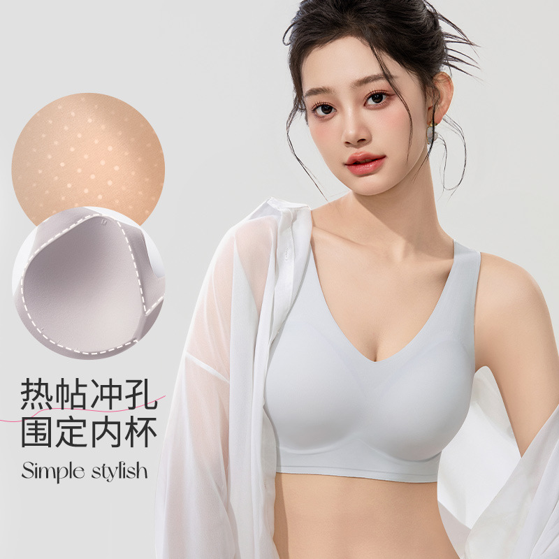 Suave soporte de ropa interior sin costuras inalámbrico cómodo pecho grande pequeño sujetador transpirable Copa fija femenina se reunieron más tamaño brillante