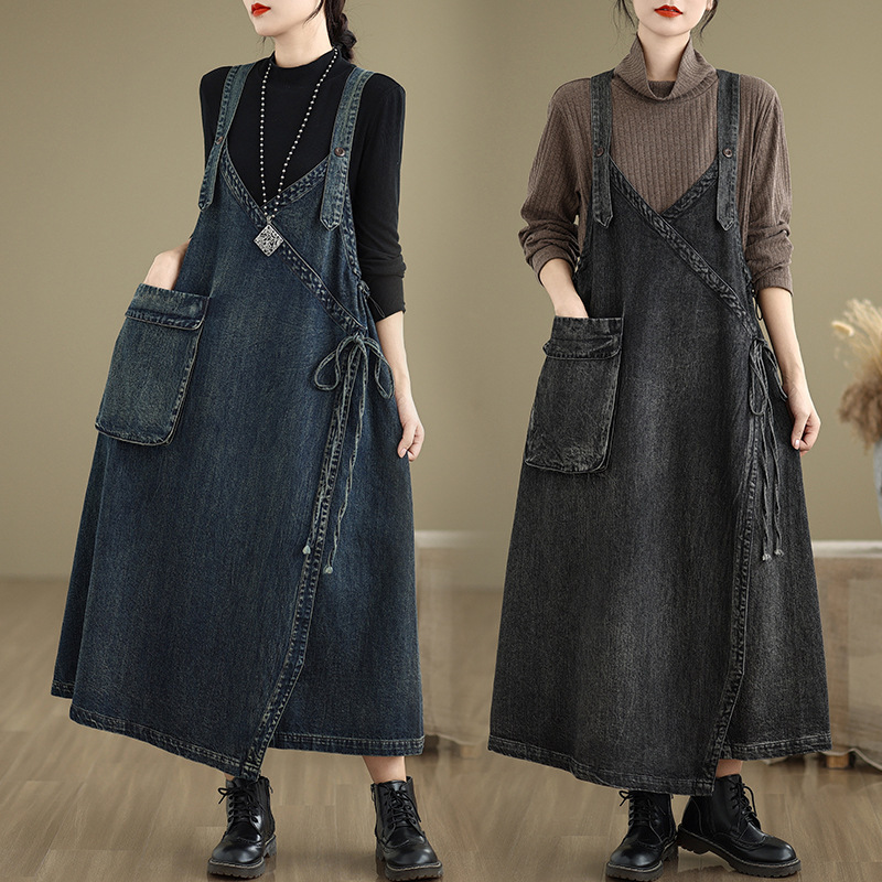 New Real Shot Denim Special Wide Casual Strap dress Women New Real Shot Denim Special Wide Casual Strap dress Women