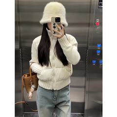 奶油泡芙针织拼接毛衣羽绒服女2025年秋冬新款韩国高级感保暖外套