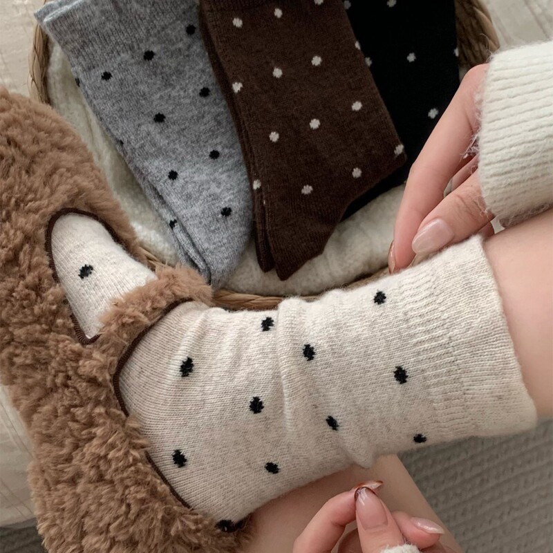 Polka Dot Wool Socks for Women, Autumn and Winter Mid-Calf Socks, Thickened Long Socks, Warm Cotton Socks, Winter Retro Slouch Socks Polka Dot Wool Socks for Women, Autumn and Winter Mid-Calf Socks, Thickened Long Socks, Warm Cotton Socks, Winter Retro Slouch Socks