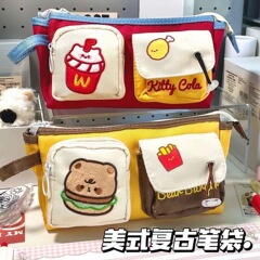 アメリカンレトロクマハンバーグペンケースins乙女心高颜値女の子大容量可爱い文房具ケース収纳