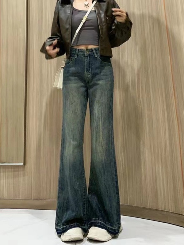 小个子复古微喇牛仔裤女春秋2025年新款美式高腰显瘦喇叭阔腿长裤|undefined