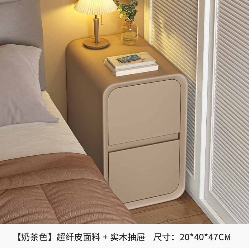 Mesita de noche estrecha de almacenamiento de noche pequeño Gabinete dormitorio crema Estilo madera maciza cajón doble gabinete lateral pequeño Gabinete hueco